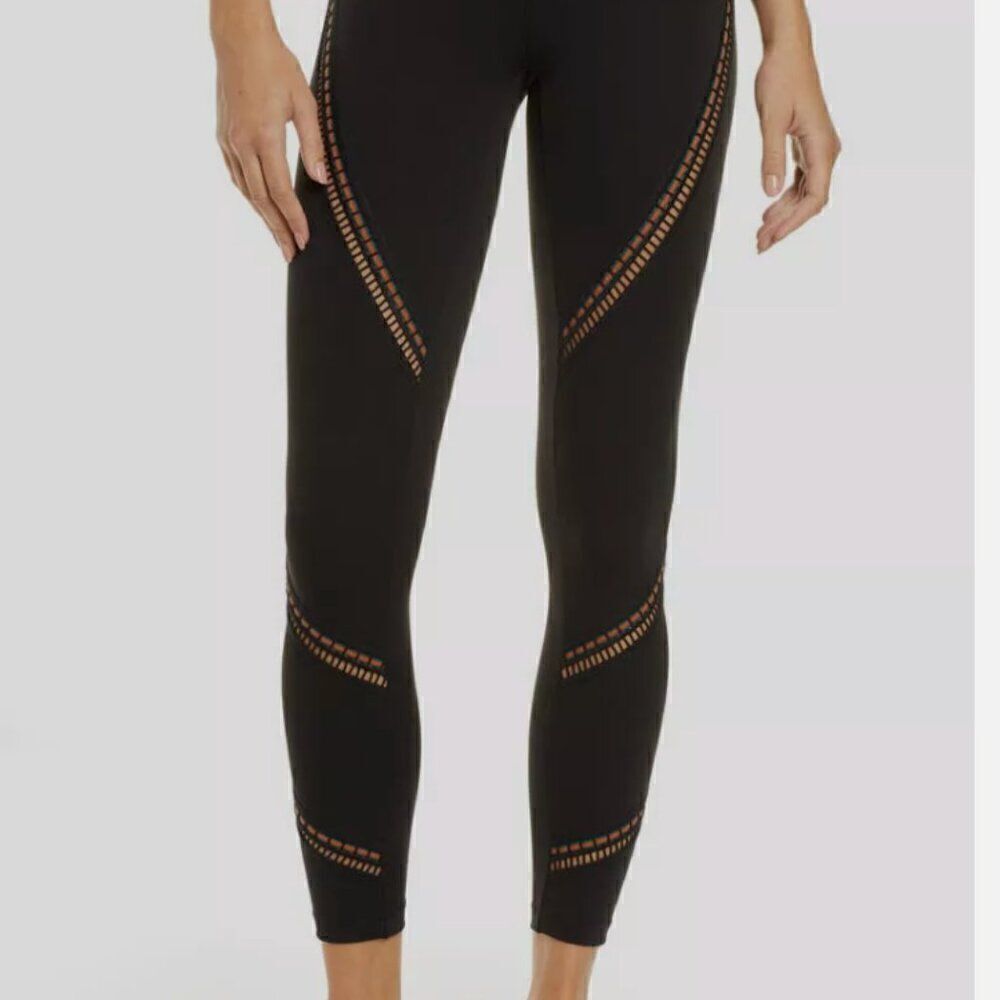 Free People Movement Ascend Black Leggings with ribbon and cutout details